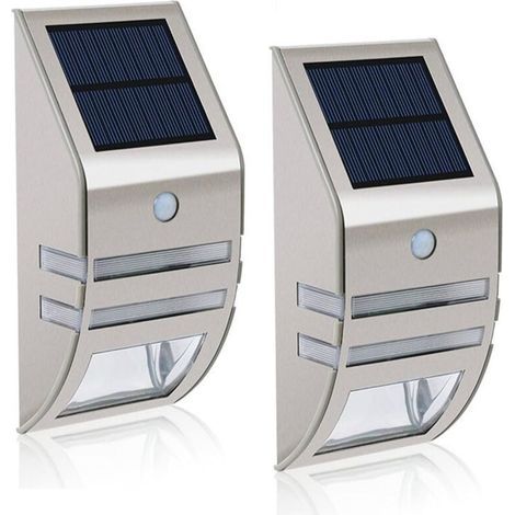 Lot de 2 Appliques Solaires LED Étanches IP65 Acier Inoxydable Capteur Mouvement 90° Éclairage Extérieur Jardin Terrasse Chemin (1/5)