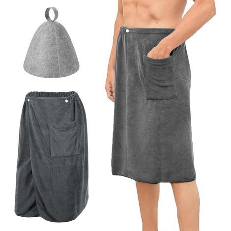 Asciugamano da sauna da uomo con cappuccio in feltro, pareo regolabile per sauna, 70 x 140 cm, asciugamano ad asciugatura rapida, asciugamano da bagno per spa, palestra, doccia e spiaggia (1/5)