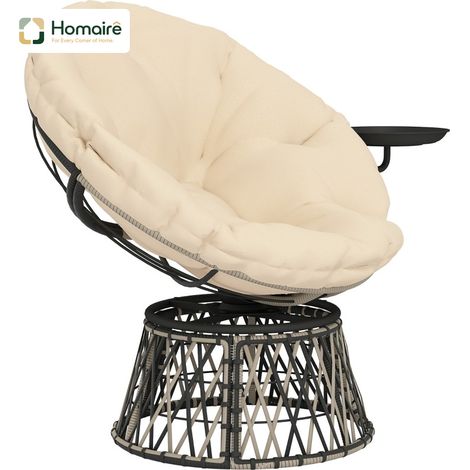 HOMAIRE Papasansessel Rattan 360° drehbar beige mit Kissen, runder Korbsessel für Innen- und Außenbereich