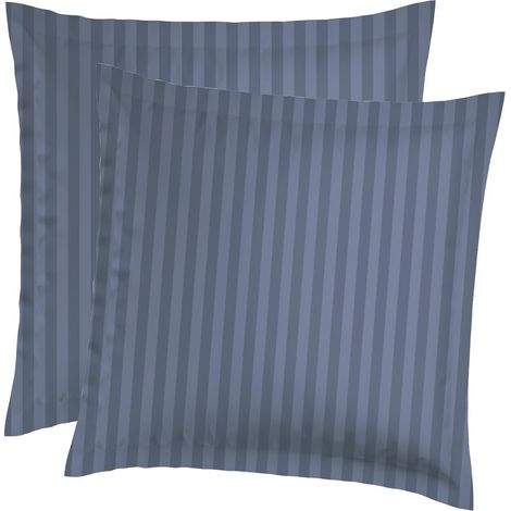 Lot de 2 Oreillers Carrés + 2 Taies d'oreiller - 65 x 65 cm - Linge de Lit en Satin de Coton - Lavable en Machine à 40°C (Bleu) (1/5)