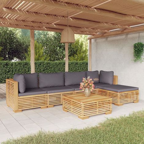 6-tlg. Garten-Lounge-Set mit Kissen Massivholz Teak (1/5)