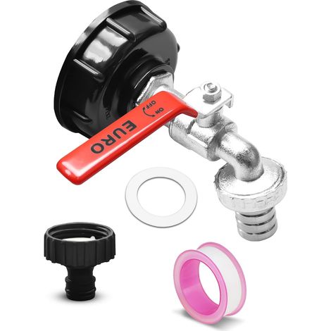 Robinet IBC 3/4" Adaptateur pour Réservoir 1000L en Alliage Vanne de Jardin avec Adaptateur Plastique Raccord Tuyau et Ruban d'Étanchéité pour Récupérateur d'Eau de Pluie et Usage Extérieur (1/5)