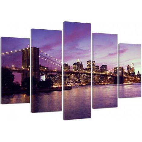 Quadro su tela 5 paneli Tramonto a New York Manhattan - 100x70 (1/5)