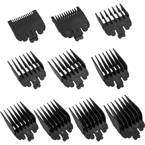 10 Pièces Sabot Tondeuse Guides de Coupe pour Tondeuse Guide Ensemble Peigne Sabot Peignes with Stand Peignes Tondeuse Sabot de Guidage Tondeuse à Cheveux Limite Peigne de 1,5 à 25 mm (1/5)