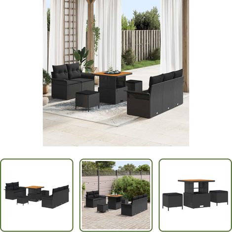vidaXL Mobilier extérieur - Ensemble de canapé de jardin avec coussin 8 pcs Noir polyrotin (1/5)