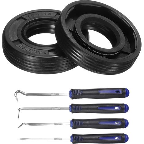 2Pcs Joint D'Étanchéité, 14x30x7mm TC Nitrile Doubles Lèvres Avec Kit De Crochet Et Ressort Pour Arbre De Roulement Mécanique Automobile, Noir