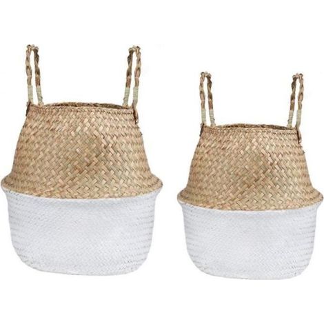 Panier En Jonc De Mer - Poignées Intégrées - Rangement Polyvalent Pour Salon Chambre Ou Pique-Nique - Lot De 2 Pièces (1/4)