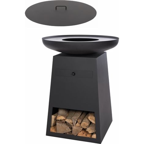 Braséro Orion Classic Noir – Acier épais 1,5/2mm – Cuve Ø 80cm – Couvercle de protection – Récupérateur de cendres intégré – Redfire
