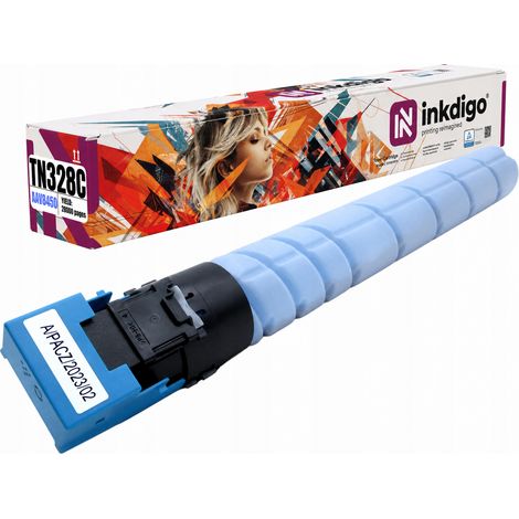Tóner Inkdigo TN328C compatible con Konica Minolta Bizhub C250i, C300i y C360i. Certificado por TÜV. (1/5)