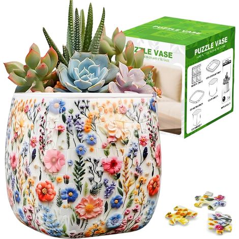 Vase Puzzle 3D, Puzzles Floraux Uniques, 96 Pièces Cache-Pot DIY à Double Couche, Puzzle 3D Adulte pour Plantes d‘Intérieur comme Cactus, Décoration Maison (1/5)
