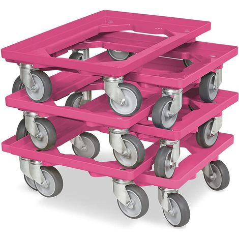 BRB Lot de 6 roulettes logistiques pour caisses 600 x 400 mm - Charge maximale : 250 kg - Rose (1/3)