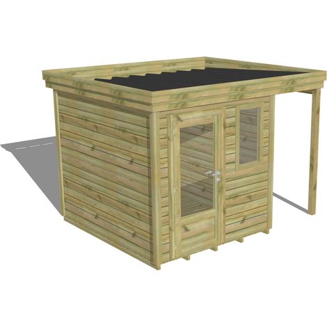 ABRI DE JARDIN bois Pin autoclave 27mm - 3,14x2,64m / 8,3m2 - Bac acier - Plancher bois (1/5)