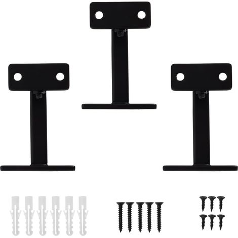 Lot de 3 supports de main courante réglables en fer forgé, fixation murale, pour escalier, support de rampe à monter soi-même, en forme de L, noir (1/5)