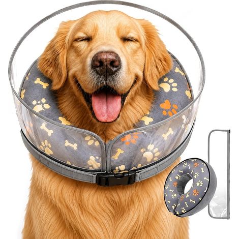 Collier pour chien 2 en 1 Dona Gonflable + Bouclier avant amovible Housse lavable en machine Récupération post-opératoire sans stress Votre chien dort avec lui debout (M+) (1/5)