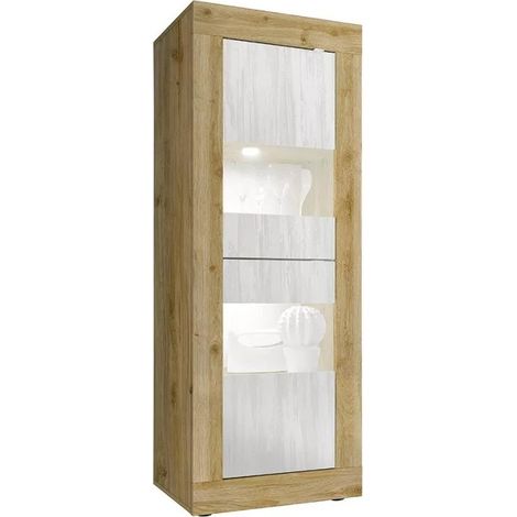 Vitrina diseño 2 puertas colección ACCESS. Color blanco y roble claro. (1/4)