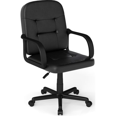 COSTWAY Leather Office Chair PU Upholstered Swivel Chair w/Ergonomic Back-Black (1/5)