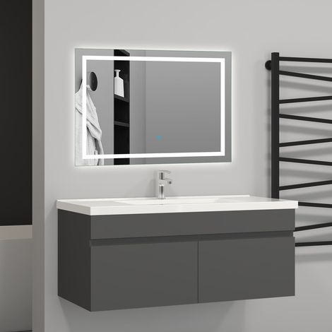 Aica Sanitaire – Meuble salle de bain anthracite 99x45x40cm – 2 portes – Vasque à poser – MDF anti-déformation – Charnières aluminium anti-corrosion (1/5)