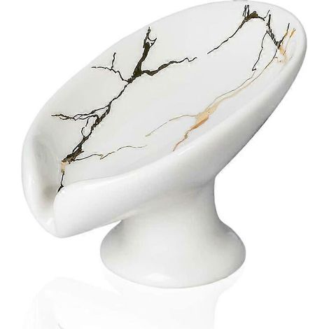 Porte-savon en céramique pour salle de bain, porte-savon en feuille de douche, rangement pour savon pour les mains, pierres ponces, éponges, grattoirs - Blanc (1/5)