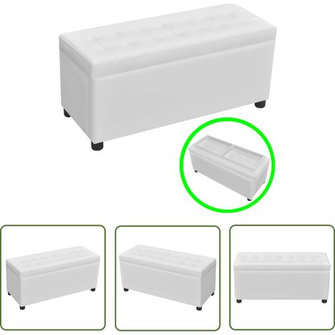 The Living Store Pouf de rangement Cuir synthétique Blanc - Pouf De Rangement - Ottoman - Banc Coffre - Meuble De Salon - Décoration Intérieure (1/5)