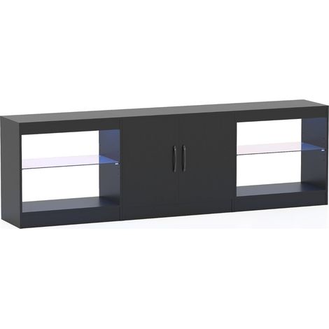 Mobile porta TV componibile 195 x 30 x 55 cm con illuminazione LED personalizzabile e pratico contenitore stile rustico moderno in legno nero 200018648