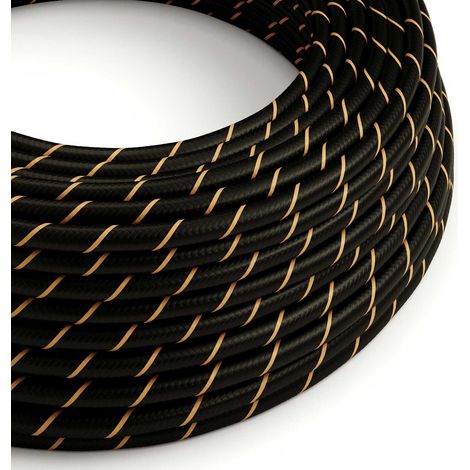 Creative-Cables Cavo elettrico rivestito in tessuto, sezione 2 x 0,75 mm², 1 m, Nero-Oro ERM42, rotondo, effetto seta