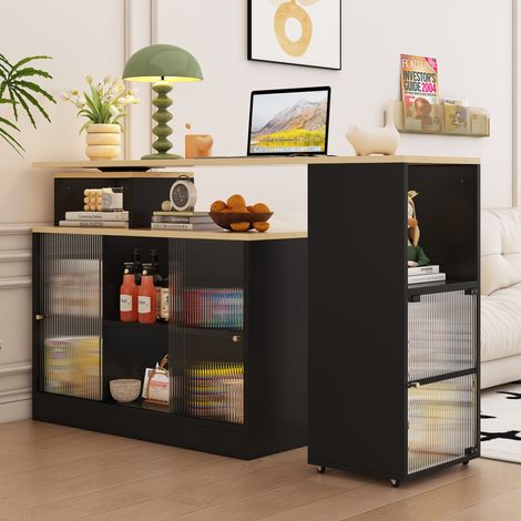 Ausziehbarer Bartisch mit Stauraum, moderner mobiler Stehtisch, Bartisch, Bistrotisch, Stehtisch, Bistrotisch, große Ablagefläche, Drehung ohne Heben, schwarz