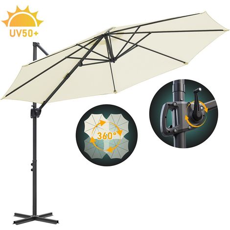 Jiubiaz Parasol déporté 300 cm beige, rotation 360°, inclinable 0–60°, toile polyester 200 g/m² UV50+, mât aluminium