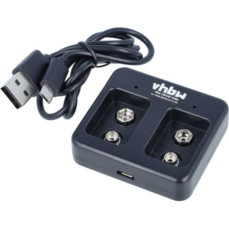 vhbw Chargeur de piles 2 slots pour batteries  piles domestiques Ni-Cd, NiMH, Li-ion (piles bloc 9V) - Chargeur micro-USB (1/5)