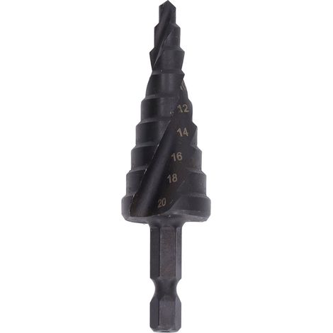Foret étagé HSS à rainure hélicoïdale, alésoir à trou de pagode, tige hexagonale, pour métal, noir, 9 étapes (4-20 mm) (1/5)