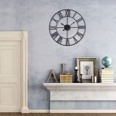 Horloge Murale Metal avec Chiffres Romain Vintage Silencieuse 50cm (1/5)