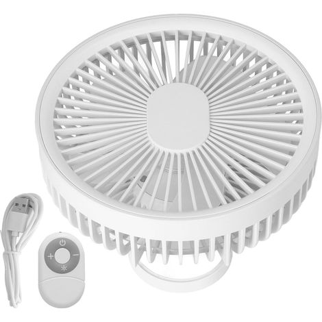2-in-1-Deckenventilator, tragbar, 4000 mAh, 3 Geschwindigkeitsstufen, Fernbedienung, USB-Anschluss, für Camping und Büro, Weiß (1/5)
