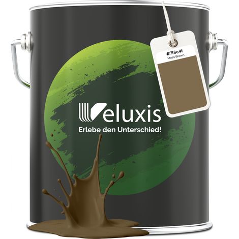 Wandfarbe Braun Grün Beige Matt Innenfarbe – Deckkraft Klasse 1, VOC-frei, Ohne Grundierung, Tropfarm – Wohnzimmer & Schlafzimmer – 5L – Veluxis (Moss Brown)