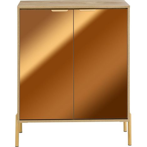 SoBuy Credenza con 2 ante in vetro, Credenza decorativa, Consolle laterale stretta Colore d'oro 83x38x100cm FSB96-G