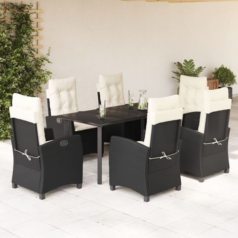 Ensemble de Jardin 7 Places avec Coussins Table Noire 160x80 cm et Chaises en Résine Tressée Modèle inclinable et relax (1/5)