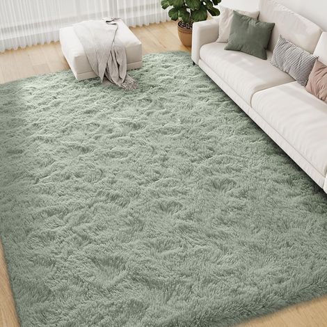 Tapis à Poils Longs 150x240cm Vert, Tapis Doux antidérapant Moelleux Grand tapis pour salon, chambre et espace jeu, confortable pour toute famille et animaux domestiques, avec base antidérapante (1/5)