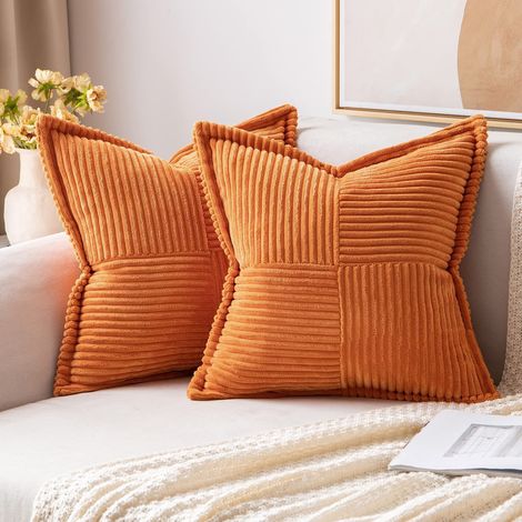 Housses de coussin de canapé. velours côtelé beige avec motif croisé. pour chambre à coucher. salon. lot de 2 taies d'oreiller 45 x 45 cm，orange