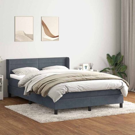 Sommier à lattes de lit et matelas gris foncé 160x210cm velours (1/5)