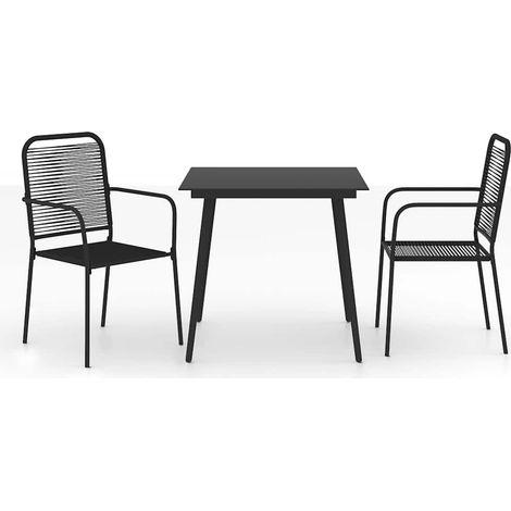 Set da Pranzo da Esterni 3 pz  Salotto da Giardino in Corda di Cotone e Acciaio Nero (1/5)