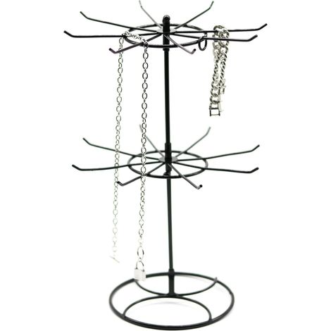 Pièce de bijoux standard Chaîne de bijoux Pièce de bijoux tournante – Porte-chaîne extractible à 2 niveaux, Porte-chaîne tournante, 16 crochets, bagues et oreilles, noir (1/5)