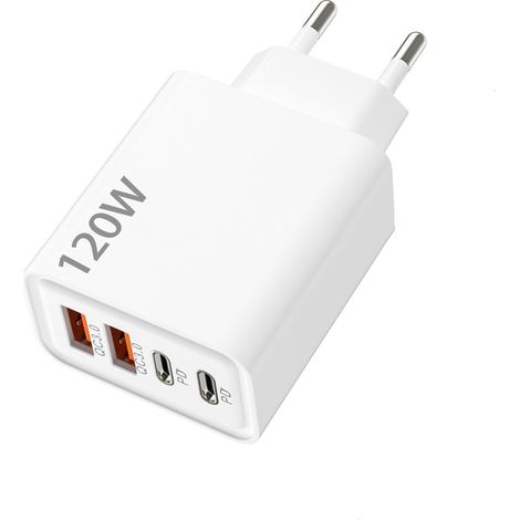 Chargeur rapide 120W PD 4 ports USB Type-C – EU, multiport, blanc (1/4)