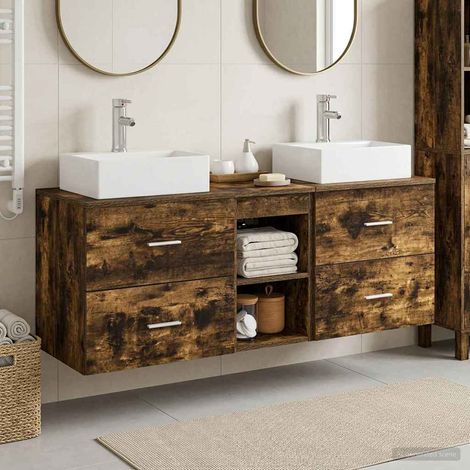 vidaXL Bathroom Cabinet Set 3 pcs Smoked Oak 129 x 41 x 79.5 cm (1/5)