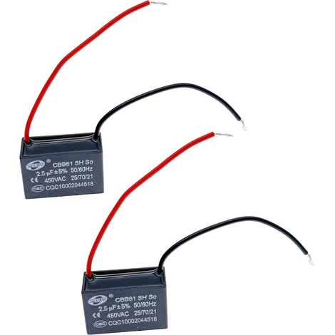 2 condensateurs de démarrage CBB61 2,5 uf avec 2 fils, condensateur de démarrage de ventilateur 450 V AC 2,5 uF, 50/60 Hz pour climatiseur/ventilateur (1/5)