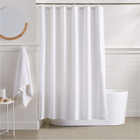 Cortina de ducha ligera, supersuave y de fácil cuidado, de microfibra con textura de gofre, 183 x 183 cm, blanca. (1/5)