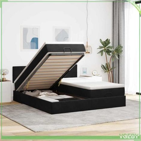 Cadre de lit ottoman - Modèle 3312070 - Velours noir - 160x200 cm - Rangement hydraulique (1/5)