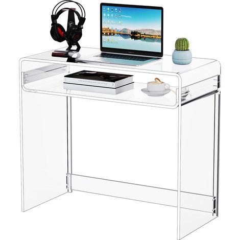 Bureau en Acrylique, Table Console Table d’Entrée, Poste de Travail, pour Bureau, Chambre, Salon, 85 x 40 x 75 cm (Transparent) (1/5)