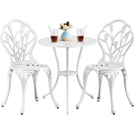 Homevive Conjunto de Mesa y Sillas Exterior Juego de Muebles de Aluminio para Jardín Balcón Terraza Blanco,44x44x85,5cm (1/4)