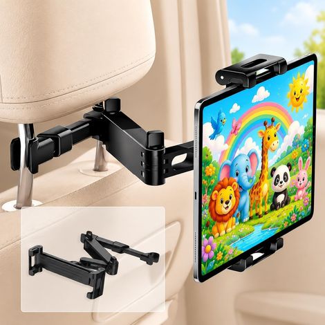 Support réglable pour tablette/téléphone portable pour appuie-tête arrière, support pour appuie-tête iPad pour iPad/téléphones portables de 14–26 cm, support pour tablette de voiture avec accessoires (1/5)