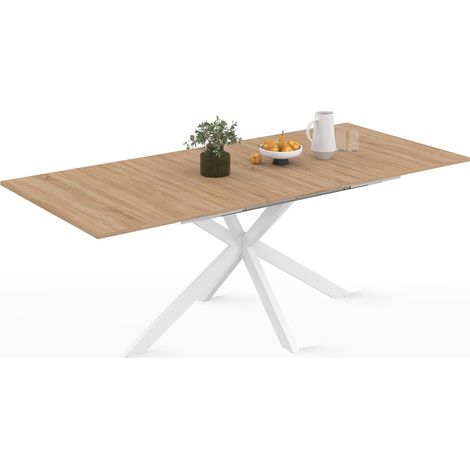 Ausziehbarer Esstisch Rechteck ALIX 6-10 Personen Holz und Weiß 160-200 cm (1/5)