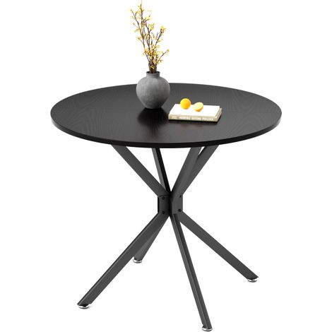Optimisation d'Espace : Table Ronde de Cuisine Noire 90 cm pour 1 à 4 Personnes, Salle à Manger et Salon (1/5)