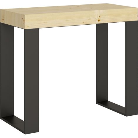 Console extensible pin massif clair et pieds métal anthracite 14 personnes 40 à 290cm Orina (1/5)